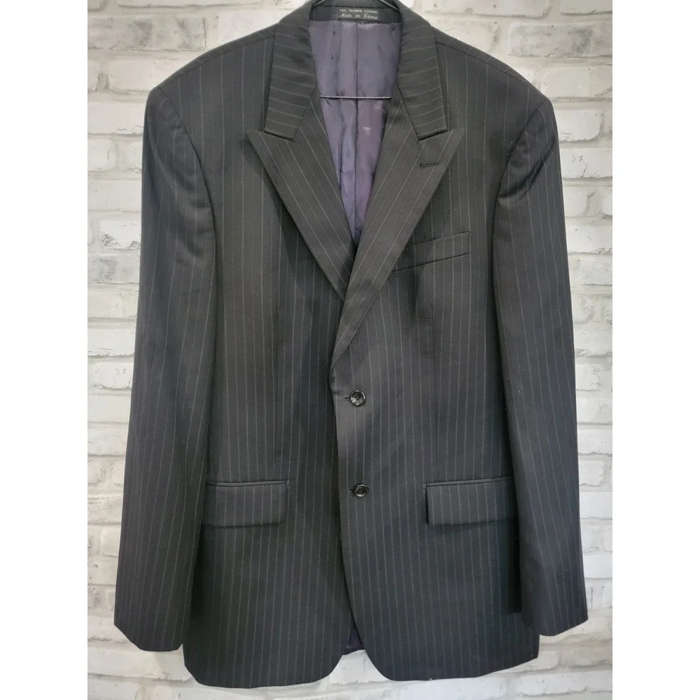 Luca Bertoni 100% Wool Blazer Charcoal Gray‎ Jacket Striped 2-Button 40L Tall